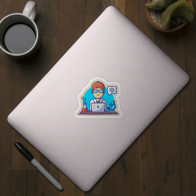 Cute Female Scientist Operating Laptop In The Laboratory Cartoon Vector Icon Illustration by Catalyst Labs